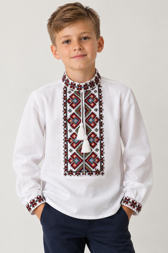 Embroidered Vyshyvanka Shirt for Boys | Ukrainian Embroidery Shirt | Traditional Ukraine Style Gift in Stock in USA | Вишиванка у США