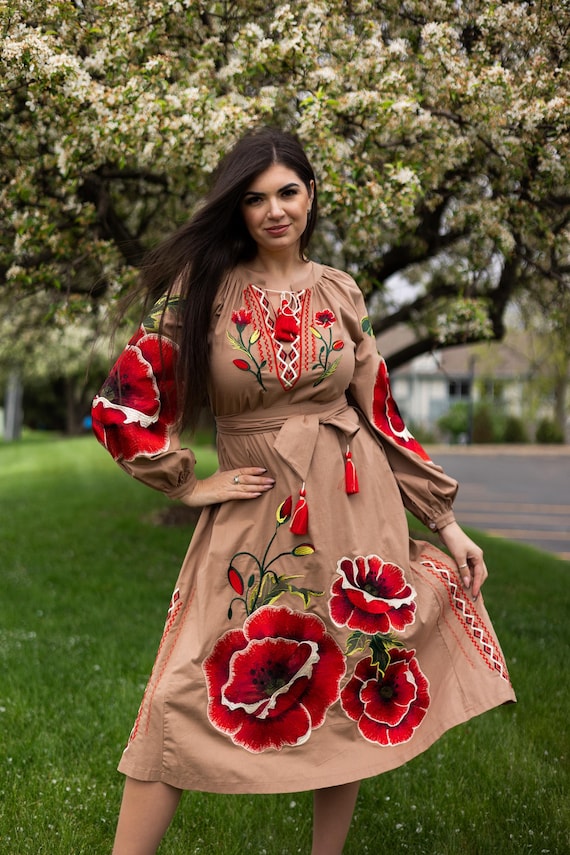 Embroidered Ukrainian Dress | Vyshyvanka Style Dress with Traditional Embroidery | Handmade Boho Chic Outfit