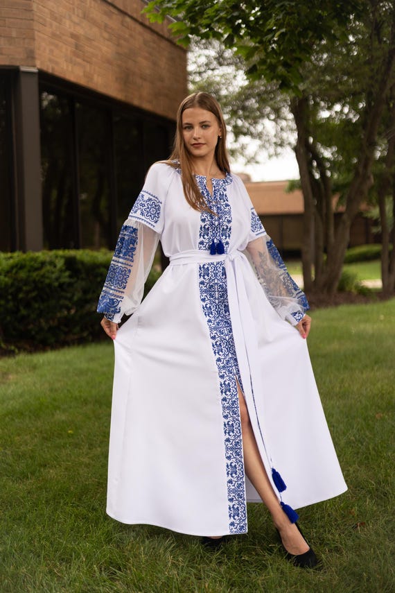 Ukrainian Vyshyvanka Dress | Ukraine Embroidered Dress in USA | Handmade Traditional Ukraine-Style Boho Embroidery Gift | Вишиванка