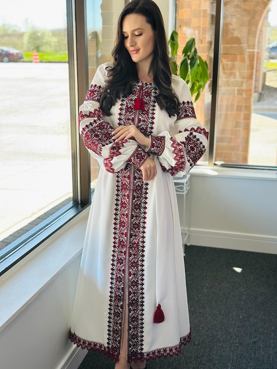 Ukrainian Vyshyvanka Dress | Ukraine Embroidered Dress in USA | Handmade Traditional Ukraine-Style Boho Embroidery Gift | Вишиванка