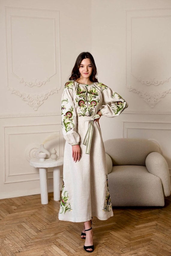 Embroidered Ukrainian Dress | Vyshyvanka Style Dress with Traditional Embroidery | Handmade Boho Chic Outfit