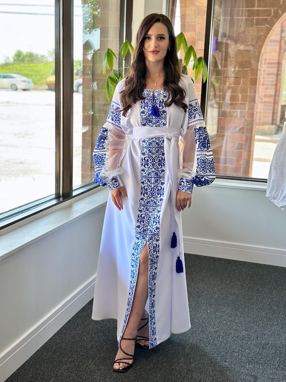 Ukrainian Vyshyvanka Dress | Ukraine Embroidered Dress in USA | Handmade Traditional Ukraine-Style Boho Embroidery Gift | Вишиванка