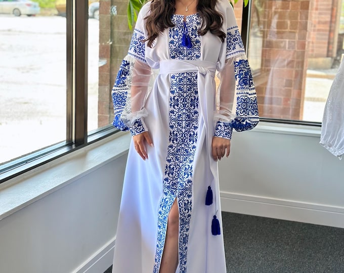 Ukrainian Vyshyvanka Dress | Ukraine Embroidered Dress in USA | Handmade Traditional Ukraine-Style Boho Embroidery Gift | Вишиванка
