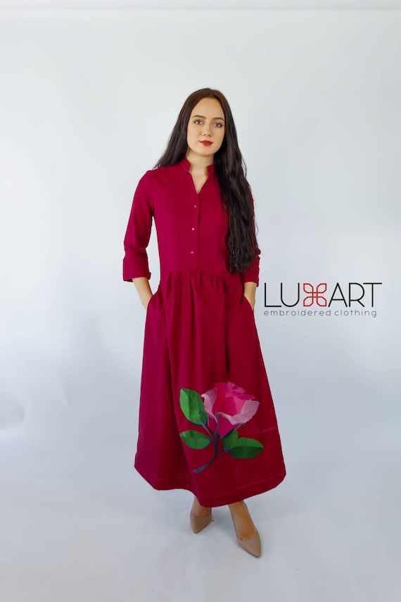 Ukrainian Vyshyvanka Dress | Ukraine Embroidered Dress in USA | Handmade Traditional Ukraine-Style Boho Embroidery Gift | Вишиванка (19)
