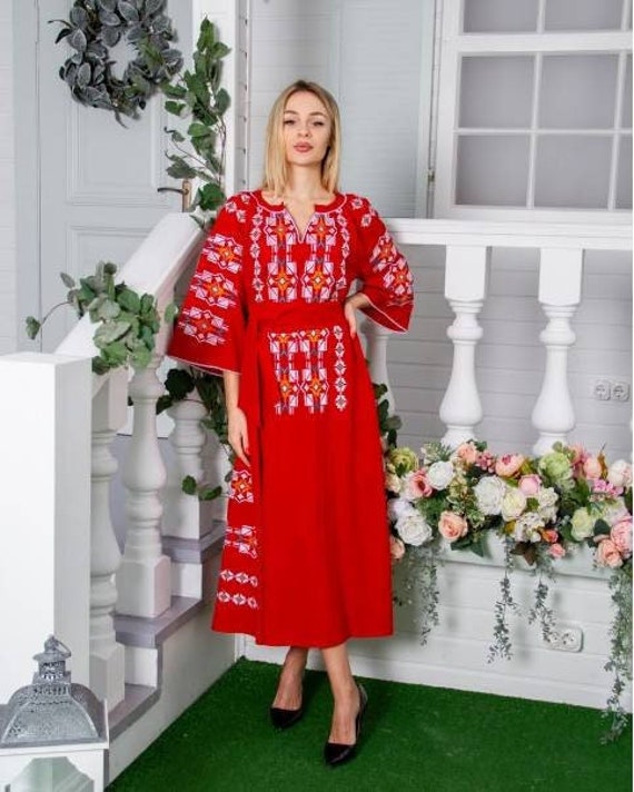 in USA Ukrainian dress with embroidery, Vyshyvanka dress In stock in USA sizes: S/M/L Ukraine dress Slavic dress Embroider dress embroidery