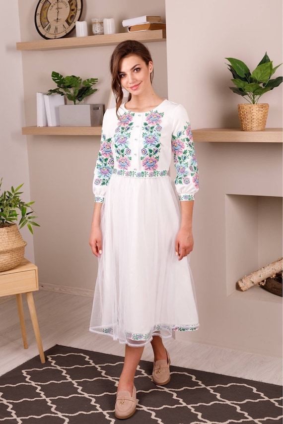 Ukrainian Vyshyvanka Dress | Ukraine Embroidered Dress in USA | Handmade Traditional Ukraine-Style Boho Embroidery Gift | Вишиванка (60)