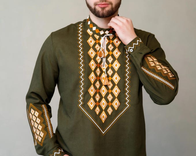 Ukrainian Vyshyvanka | Men's Embroidered Shirt | Вишиванка | Ukraine Vintage Sorochka Gift for Him | Handmade Ukrainian Clothing