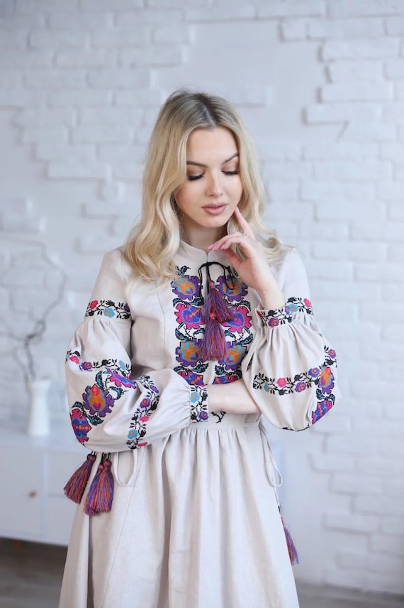 Ukrainian Vyshyvanka Dress | Ukraine Embroidered Dress in USA | Handmade Traditional Ukraine-Style Boho Embroidery Gift | Вишиванка (106)