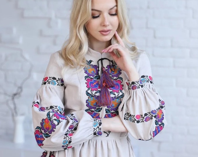 Handmade Ukrainian Vyshyvanka Dress | Embroidered Boho Folk Dress in USA