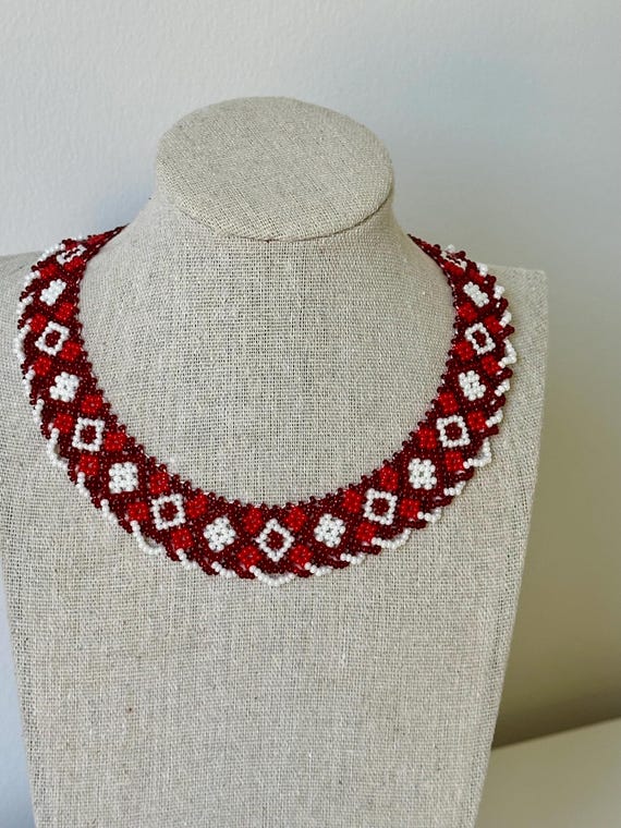 Handmade Ukrainian Beaded Necklace, Traditional Seed Bead Collar, Ethnic Folk Jewelry, Boho Statement Necklace, Gift for Women