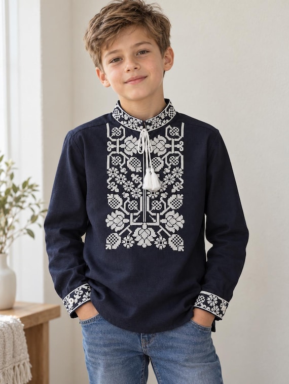 Embroidered Vyshyvanka Shirt for Boys | Ukrainian Embroidery Shirt | Traditional Ukrainian Style Gift in Stock in USA | Вишиванка у США (1)