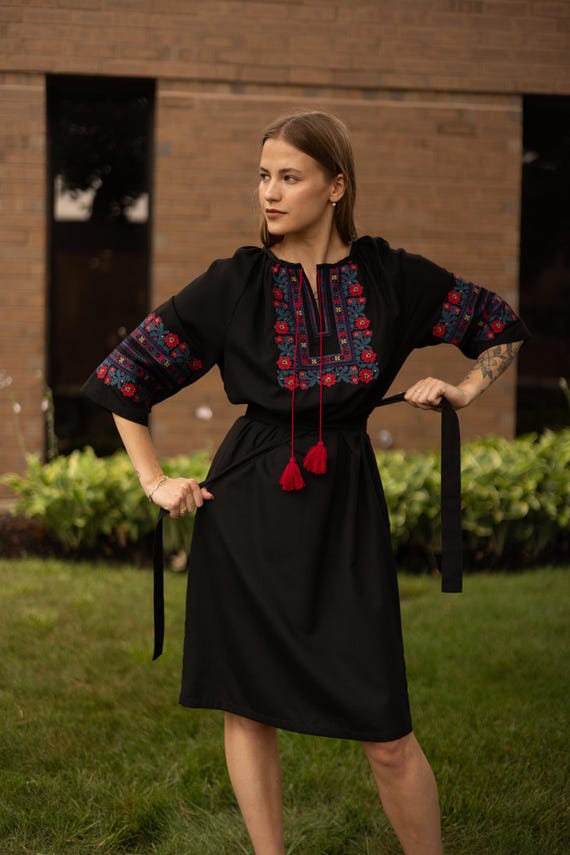 Ukrainian Vyshyvanka Dress | Ukraine Embroidered Dress in USA | Handmade Traditional Ukraine-Style Boho Embroidery Gift | Вишиванка
