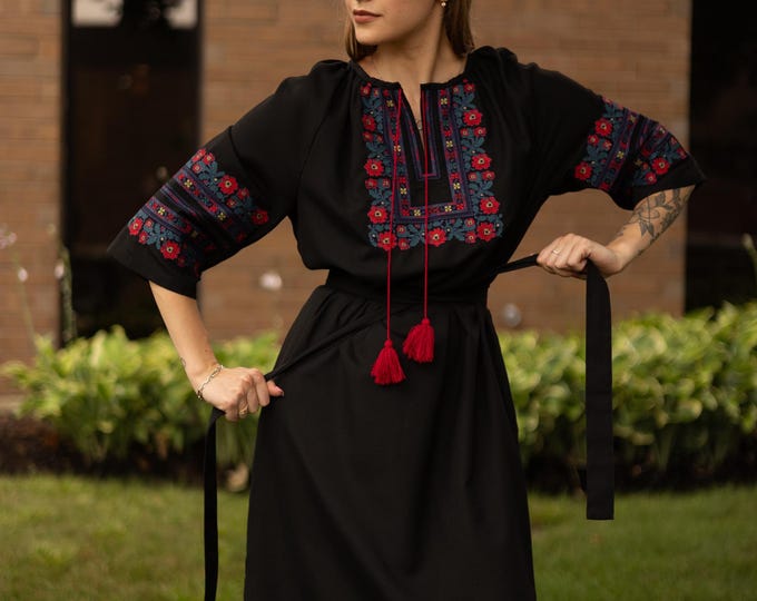 Ukrainian Vyshyvanka Dress | Ukraine Embroidered Dress in USA | Handmade Traditional Ukraine-Style Boho Embroidery Gift | Вишиванка
