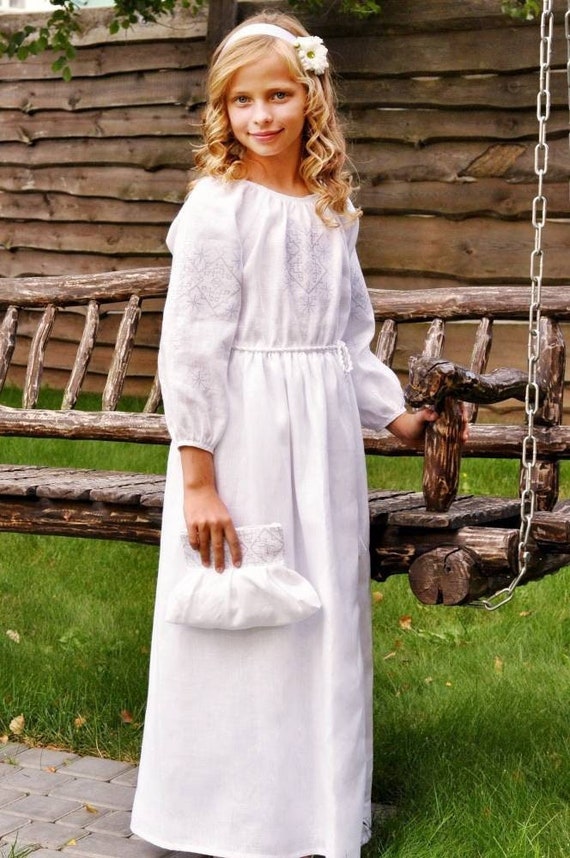 NEW Ukrainian Dress With Embroidery Linen White Dress For Girl