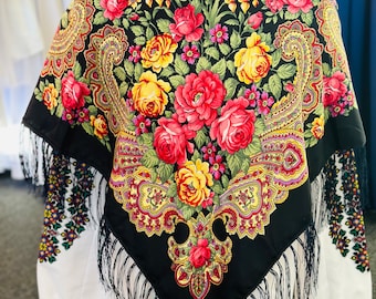 Ukrainian Hustka | Traditional Ukrainian Wool Shawl | Gift for Her, Wife, Mom | Wool Headscarf in Stock in USA | Українська Хустка (1)