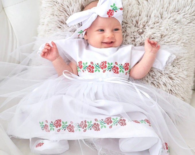 Baptism Dress | Christening EMBROIDERED Outfit | Dress for Baby | Gift Dress for Newborn (9)