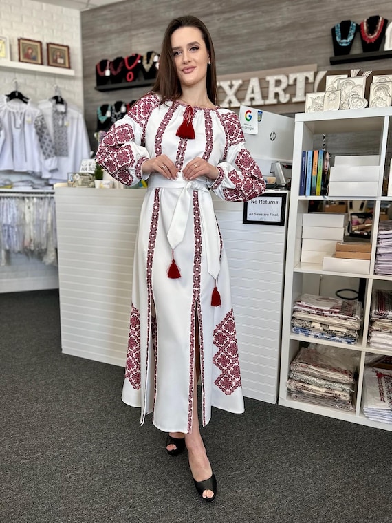 Ukrainian Vyshyvanka Dress | Ukraine Embroidered Dress in USA | Handmade Traditional Ukraine-Style Boho Embroidery Gift | Вишиванка