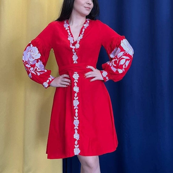 Ukrainian Vyshyvanka Dress | Ukraine Embroidered Dress in USA | Handmade Traditional Ukraine-Style Boho Embroidery Gift | Вишиванка (44)