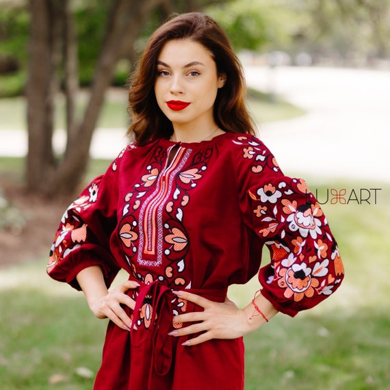 Ukrainian Vyshyvanka Dress | Ukraine Embroidered Dress in USA | Handmade Traditional Ukraine-Style Boho Embroidery Gift | Вишиванка (68)