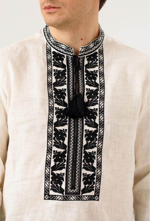 Embroidered Ukrainian Shirt, Vyshyvanka for Men, Linen Ethnic Blouse, Traditional Ukrainian Clothing