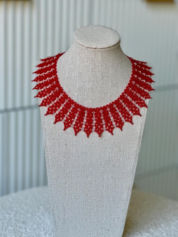 Handmade Ukrainian Beaded Necklace, Traditional Seed Bead Collar, Ethnic Folk Jewelry, Boho Statement Necklace, Gift for Women