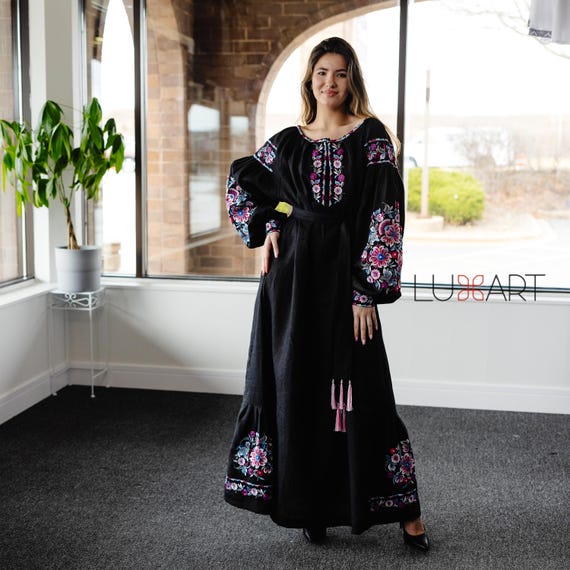 Ukrainian Vyshyvanka Dress | Ukraine Embroidered Dress in USA | Handmade Traditional Ukraine-Style Boho Embroidery Gift | Вишиванка (105)