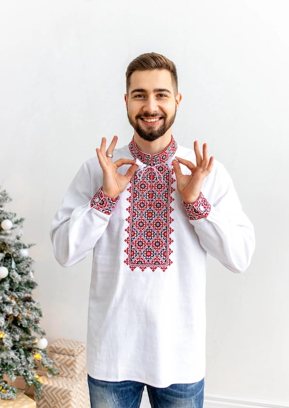 Ukrainian Vyshyvanka Men's Embroidered Shirt Вишиванка для нього Ukraine Vintage Sorochka Gift for Him Ukrainian Clothing