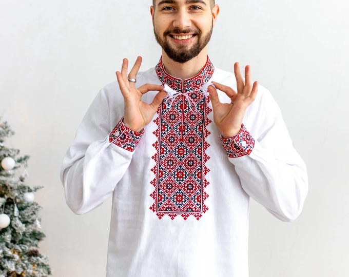 Ukrainian Vyshyvanka Men's Embroidered Shirt Вишиванка для нього Ukraine Vintage Sorochka Gift for Him Ukrainian Clothing