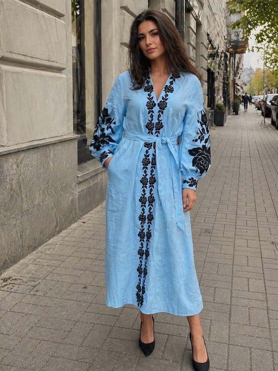 ukrainian embroidered dresses Wedding Gown The graceful sleeves and flowing silhouette make it perfect for special occasions or everyday wear Ukrainian Embroidered Dress | White