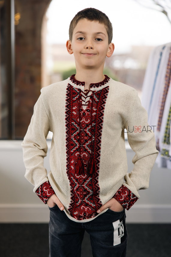 Ukrainian Vyshyvanka for Boys | Knitted Linen Embroidered Shirt | Ukrainian Vyshyta Sorochka Gift in Stock in USA | Вишиванка у США (2)