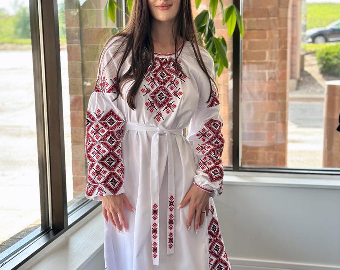 Ukrainian Vyshyvanka Dress | Ukraine Embroidered Dress in USA | Handmade Traditional Ukraine-Style Boho Embroidery Gift | Вишиванка