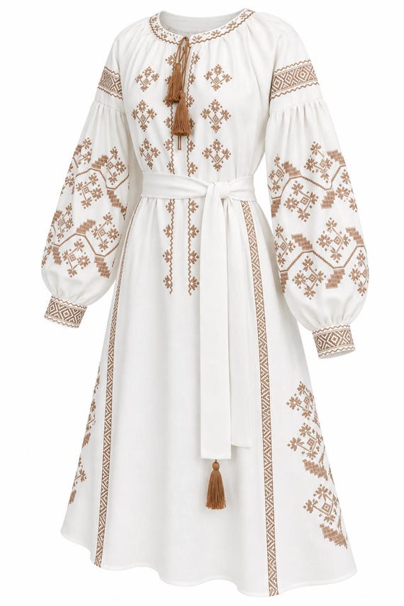 Embroidered Dress, Ukrainian Vyshyvanka Style, Made in Ukraine, Available in USA