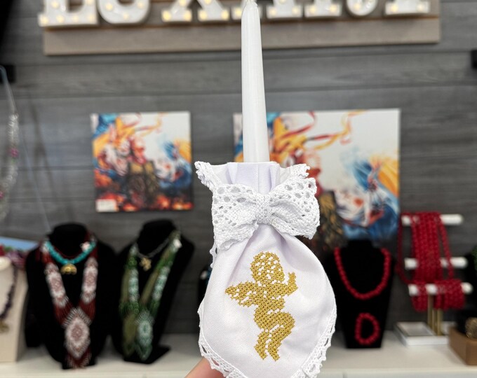 Baptism candle set / Candle with Embroidered Cover