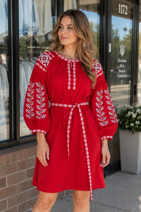 Ukrainian Vyshyvanka Dress | NEW Embroidered Dress in Stock at Our USA Store | Traditional Ukraine-Style Boho Embroidery Gift | Вишиванка