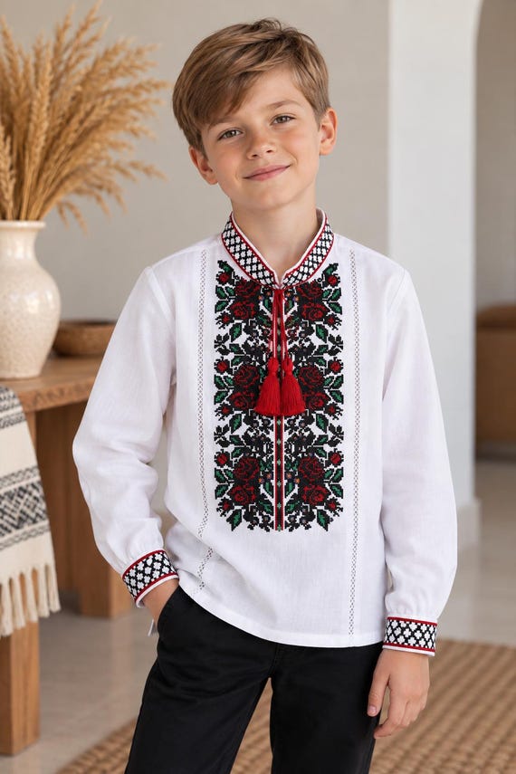 Embroidered Vyshyvanka Shirt for Boys | Ukrainian Embroidery Shirt | Traditional Ukraine Style Gift in Stock in USA | Вишиванка у США