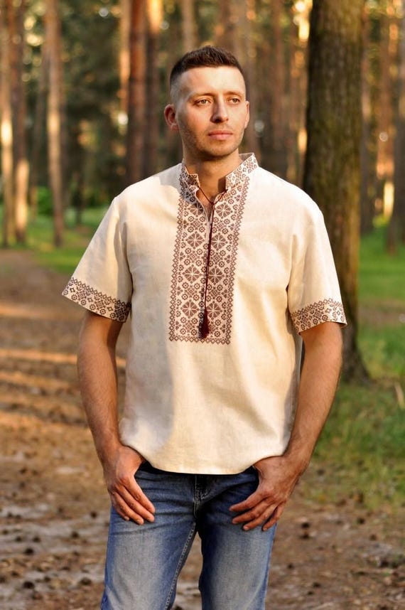 Men's Ukrainian Vyshyvanka | Embroidered Linen Shirt, Handmade Sorochka in USA