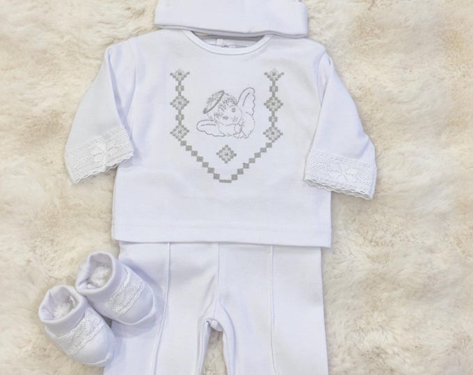 Embroidered Angel Baptism Outfit | Baby Boy Christening Suit