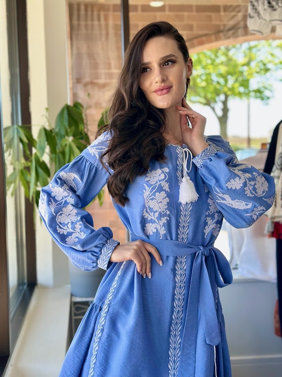 Ukrainian Vyshyvanka Dress | Ukraine Embroidered Dress in USA | Handmade Traditional Ukraine-Style Boho Embroidery Gift | Вишиванка