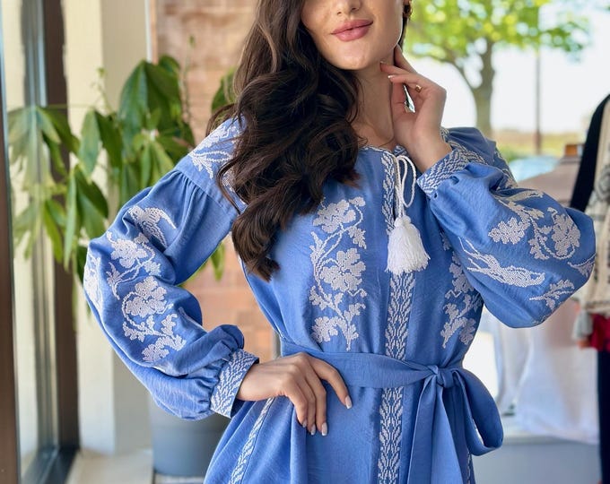 Ukrainian Vyshyvanka Dress | Ukraine Embroidered Dress in USA | Handmade Traditional Ukraine-Style Boho Embroidery Gift | Вишиванка