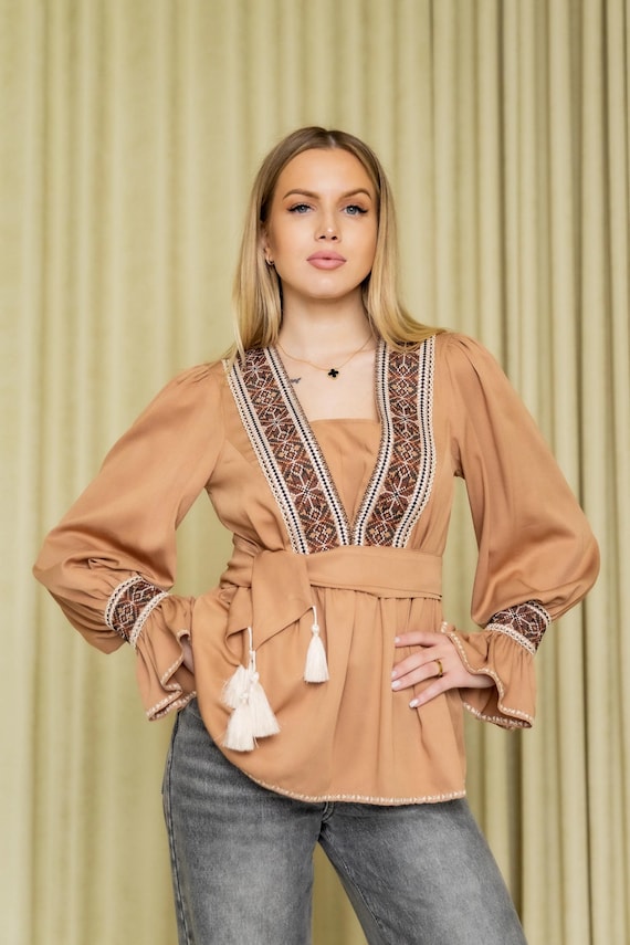 Embroidered Ukrainian Blouse | Women's Vyshyvanka Shirt, Boho Folk in USA