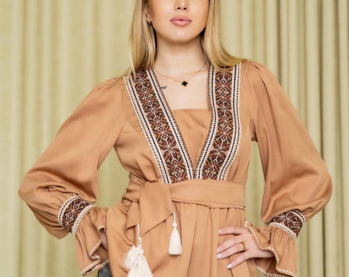 Embroidered Ukrainian Blouse | Women's Vyshyvanka Shirt, Boho Folk in USA