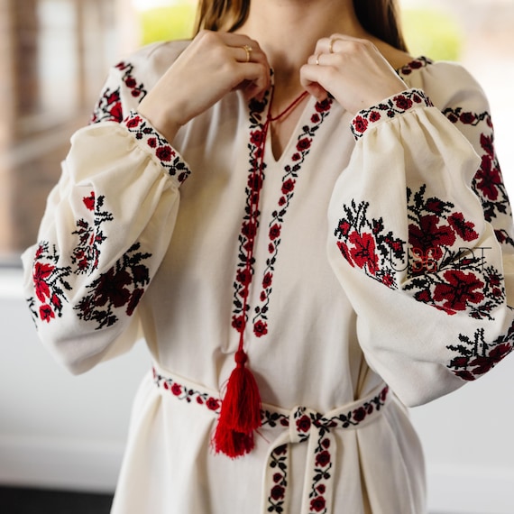 Ukrainian Vyshyvanka Dress | Ukraine Embroidered Dress in USA | Handmade Traditional Ukraine-Style Boho Embroidery Gift | Вишиванка (95)