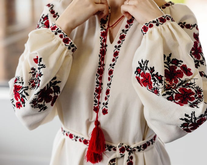 Ukrainian Vyshyvanka Dress | Ukraine Embroidered Dress in USA | Handmade Traditional Ukraine-Style Boho Embroidery Gift | Вишиванка (95)