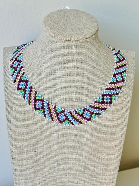 Handmade Ukrainian Beaded Necklace, Traditional Seed Bead Collar, Ethnic Folk Jewelry, Boho Statement Necklace, Gift for Women