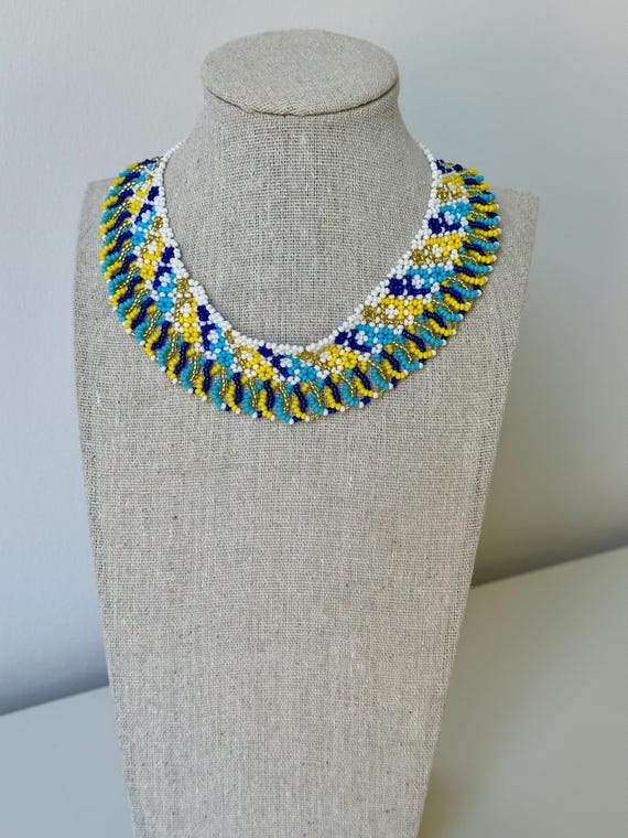 Handmade Ukrainian Beaded Necklace, Traditional Seed Bead Collar, Ethnic Folk Jewelry, Boho Statement Necklace, Gift for Women