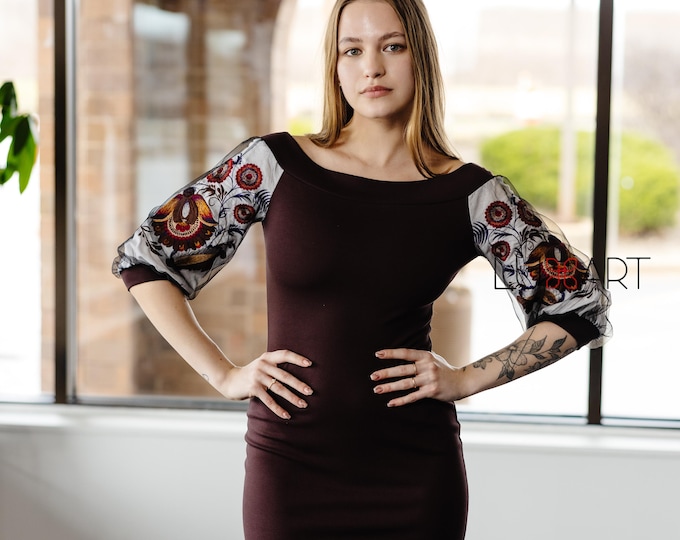 Ukrainian Vyshyvanka Dress | Ukraine Embroidered Dress in USA | Handmade Traditional Ukraine-Style Boho Embroidery Gift | Вишиванка (105)