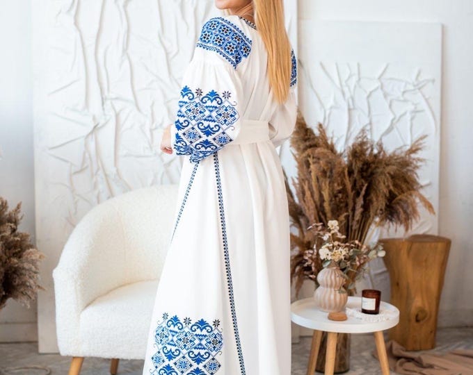 in USA Ukrainian Vyshyvanka Dress | Embroidered Boho Maxi