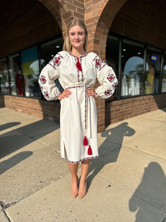 Ukrainian Vyshyvanka Dress | Ukraine Embroidered Dress in USA | Handmade Traditional Ukraine-Style Boho Embroidery Gift | Вишиванка (95)