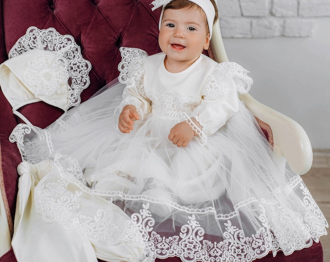 Baptism Dress | Christening EMBROIDERED Outfit | Dress for Baby | Gift Dress for Newborn (10)