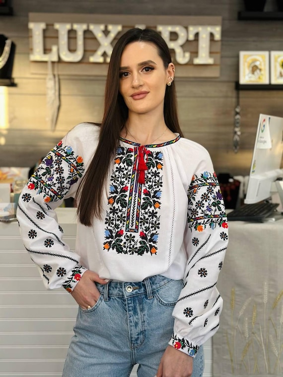 Ukrainian Embroidered Blouse for Women | Ethno Vintage Women's Vyshyvanka Shirt | Sorochka Vyshyta | Vyshyvanka Gift USA | Вишиванка (138)